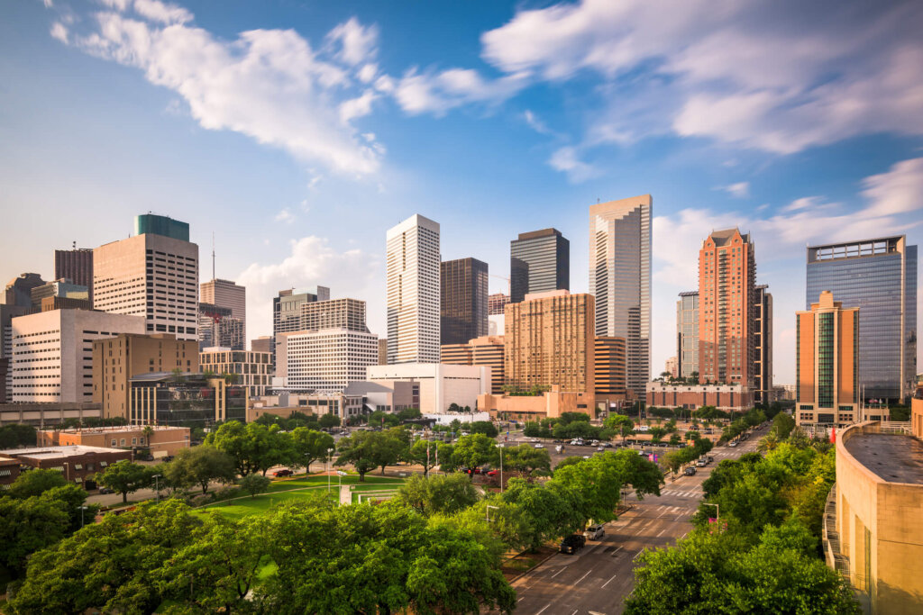A skyline view of Houston, Texas.