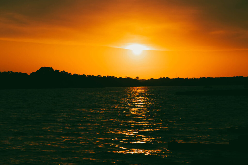 A sunset over Lake Conroe in Texas.